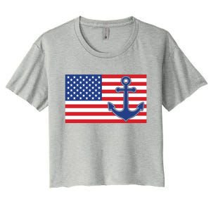 USA American Nautical Anchor Flag Women's Crop Top Tee