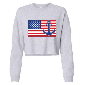 USA American Nautical Anchor Flag Cropped Pullover Crew