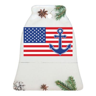 USA American Nautical Anchor Flag Ceramic Bell Ornament