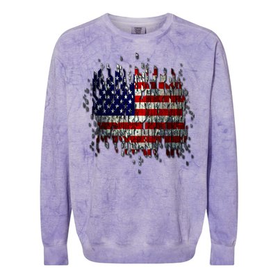 USA American Ripped Torn Flag Colorblast Crewneck Sweatshirt