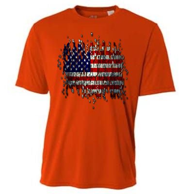 USA American Ripped Torn Flag Cooling Performance Crew T-Shirt