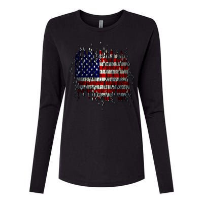 USA American Ripped Torn Flag Womens Cotton Relaxed Long Sleeve T-Shirt