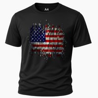 USA American Ripped Torn Flag Cooling Performance Crew T-Shirt