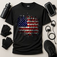 USA American Ripped Torn Flag Cooling Performance Crew T-Shirt