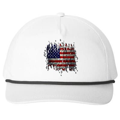 USA American Ripped Torn Flag Snapback Five-Panel Rope Hat