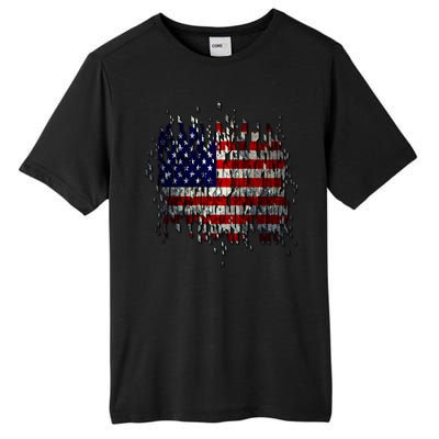 USA American Ripped Torn Flag Tall Fusion ChromaSoft Performance T-Shirt