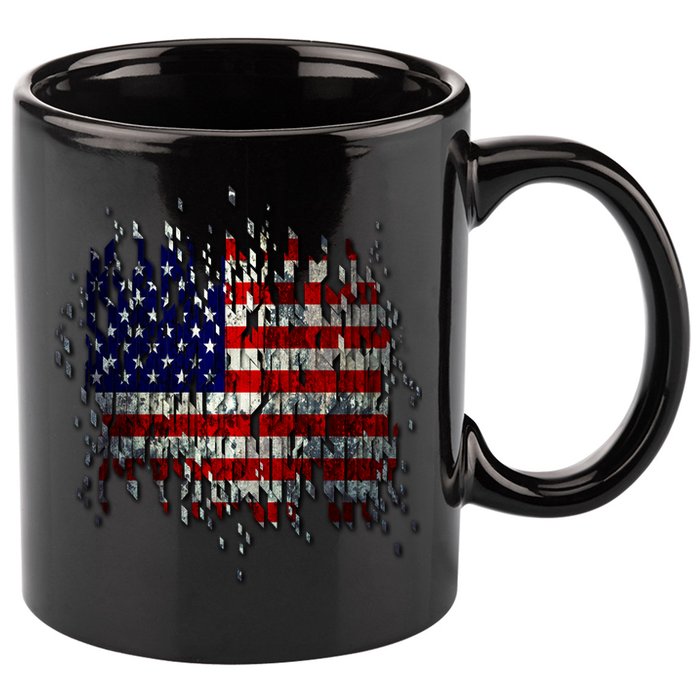 USA American Ripped Torn Flag 11oz C Handle Ceramic Mug