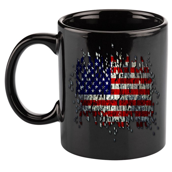 USA American Ripped Torn Flag 11oz C Handle Ceramic Mug