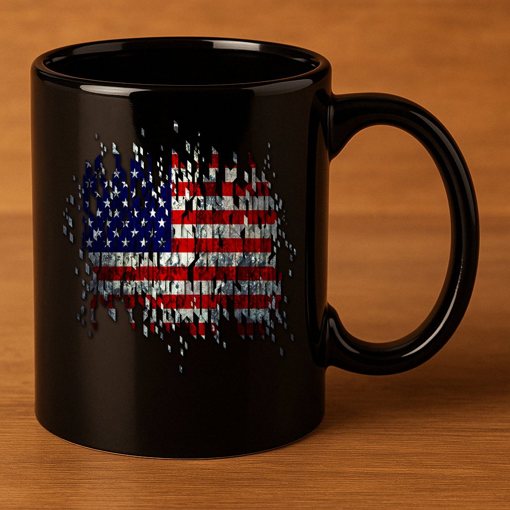 USA American Ripped Torn Flag 11oz C Handle Ceramic Mug