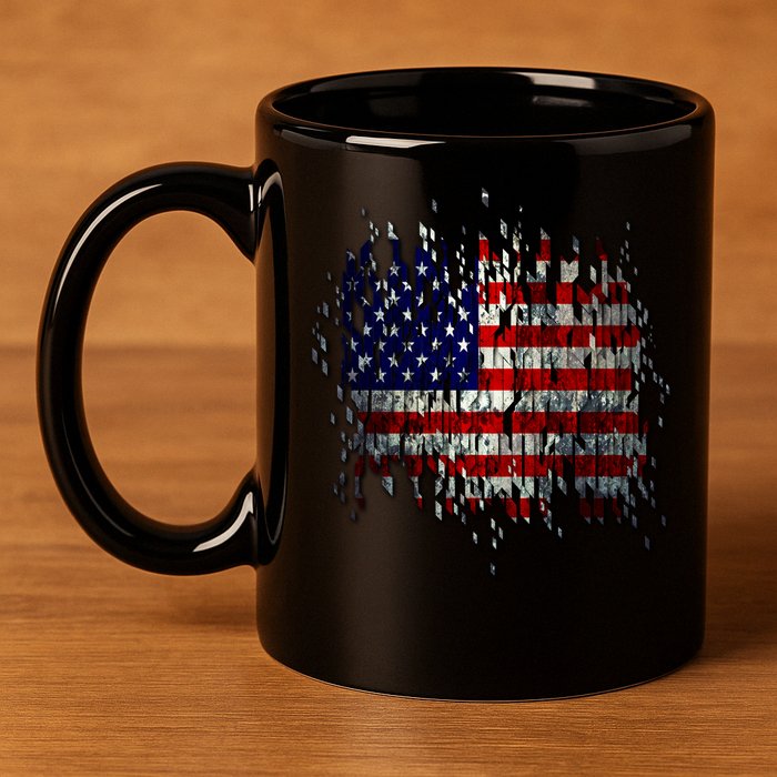 USA American Ripped Torn Flag 11oz C Handle Ceramic Mug