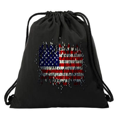 USA American Ripped Torn Flag Drawstring Bag