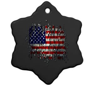 USA American Ripped Torn Flag Ceramic Star Ornament