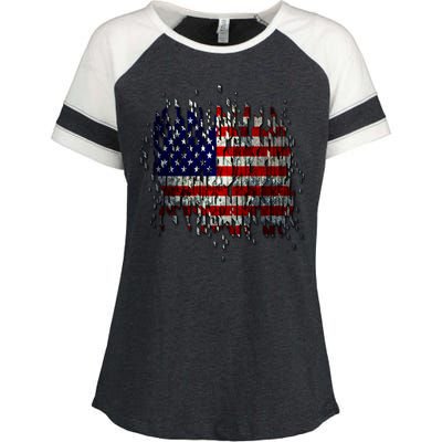 USA American Ripped Torn Flag Enza Ladies Jersey Colorblock Tee