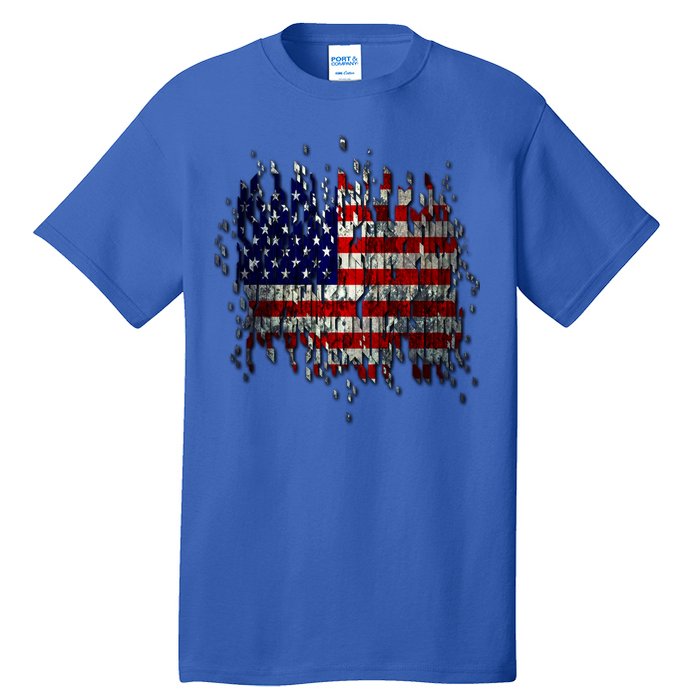 USA American Ripped Torn Flag Tall T-Shirt