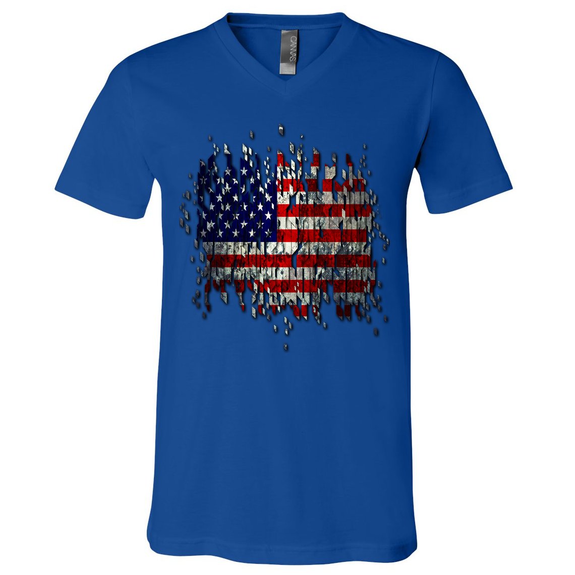 USA American Ripped Torn Flag V-Neck T-Shirt