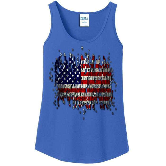 USA American Ripped Torn Flag Ladies Essential Tank