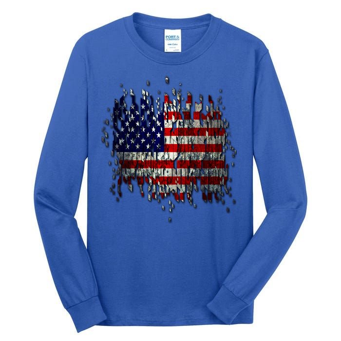 USA American Ripped Torn Flag Tall Long Sleeve T-Shirt