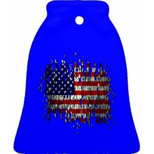 USA American Ripped Torn Flag Ceramic Bell Ornament