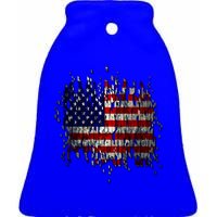 USA American Ripped Torn Flag Ceramic Bell Ornament