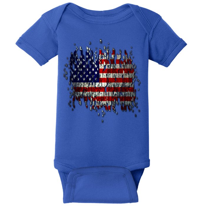 USA American Ripped Torn Flag Baby Bodysuit