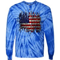 USA American Ripped Torn Flag Tie-Dye Long Sleeve Shirt