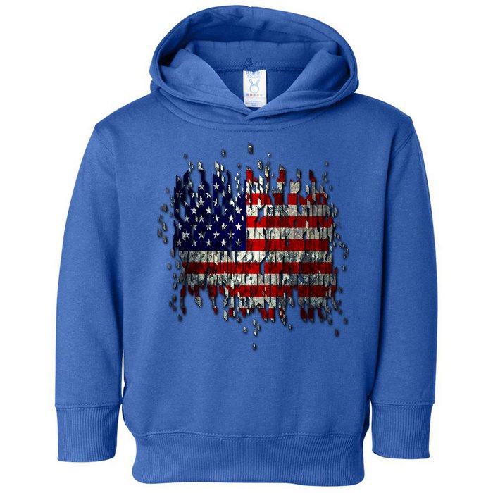 USA American Ripped Torn Flag Toddler Hoodie