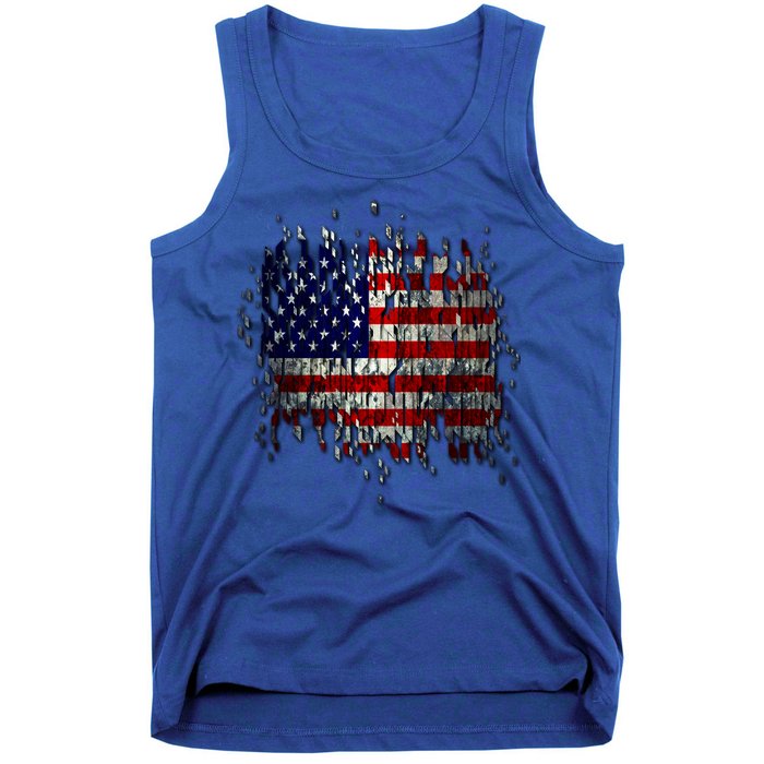 USA American Ripped Torn Flag Tank Top