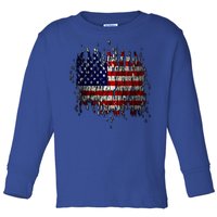 USA American Ripped Torn Flag Toddler Long Sleeve Shirt