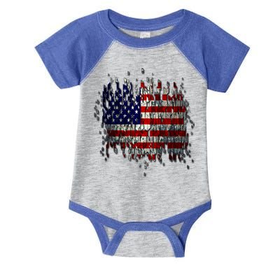 USA American Ripped Torn Flag Infant Baby Jersey Bodysuit