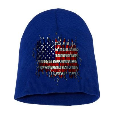 USA American Ripped Torn Flag Short Acrylic Beanie