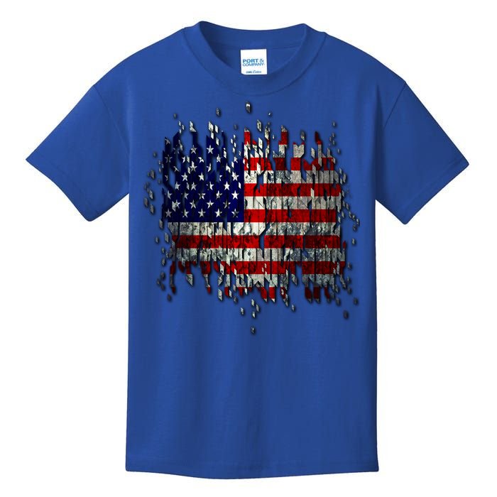 USA American Ripped Torn Flag Kids T-Shirt