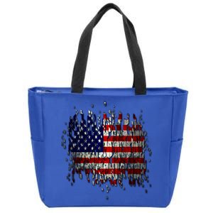 USA American Ripped Torn Flag Zip Tote Bag