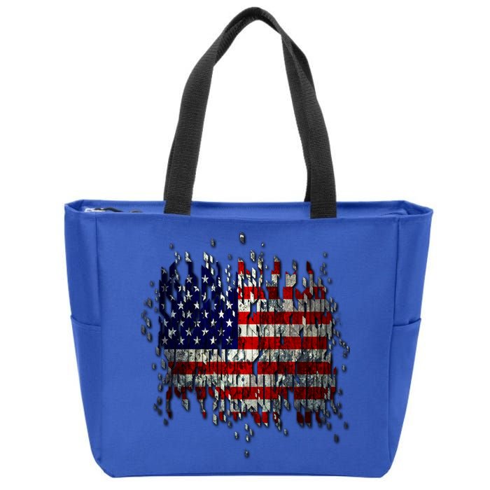 USA American Ripped Torn Flag Zip Tote Bag