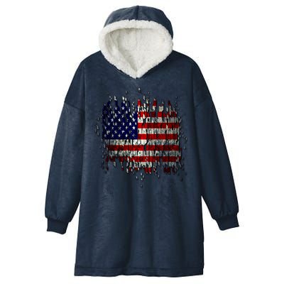 USA American Ripped Torn Flag Hooded Wearable Blanket