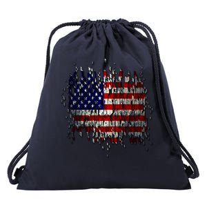 USA American Ripped Torn Flag Drawstring Bag