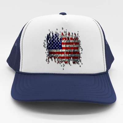 USA American Ripped Torn Flag Trucker Hat