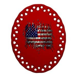 USA American Ripped Torn Flag Ceramic Oval Ornament