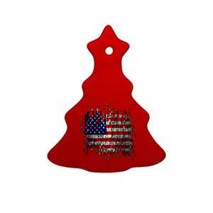 USA American Ripped Torn Flag Ceramic Tree Ornament