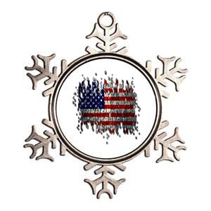 USA American Ripped Torn Flag Metallic Star Ornament