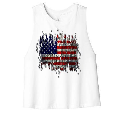 USA American Ripped Torn Flag Women's Racerback Cropped Tank