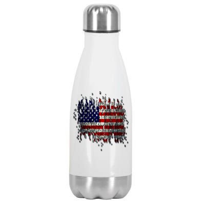 USA American Ripped Torn Flag Stainless Steel Insulated Water Bottle