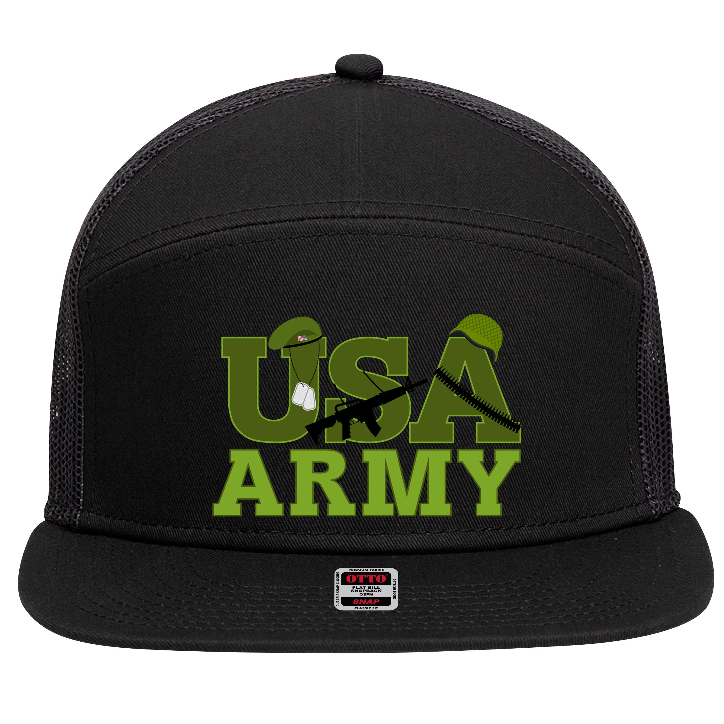 USA Army Camo Logo 7 Panel Mesh Trucker Snapback Hat