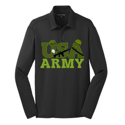 USA Army Camo Logo Silk Touch Performance Long Sleeve Polo