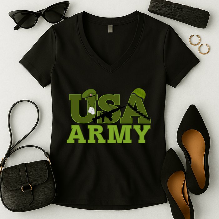 USA Army Camo Logo Women's V-Neck T-Shirt