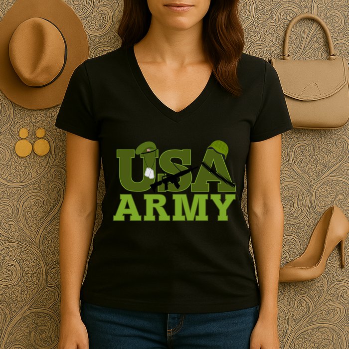 USA Army Camo Logo Women's V-Neck T-Shirt