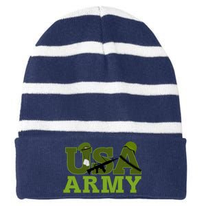 USA Army Camo Logo Striped Beanie with Solid Band