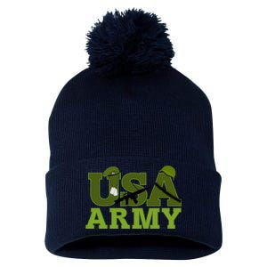 USA Army Camo Logo Pom Pom 12in Knit Beanie