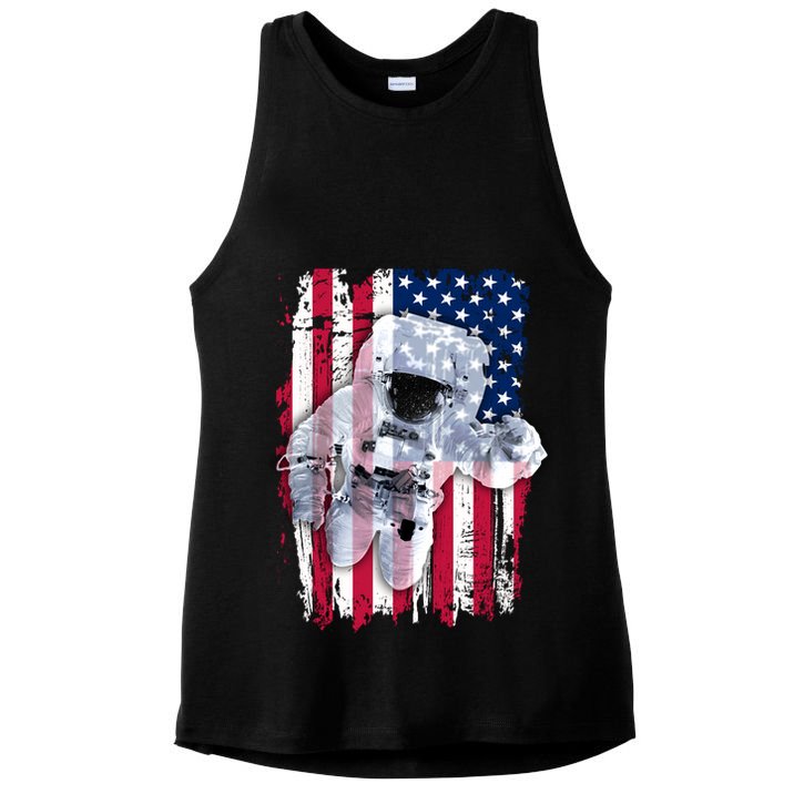 USA Astronaut American Space Flag Ladies PosiCharge Tri-Blend Wicking Tank