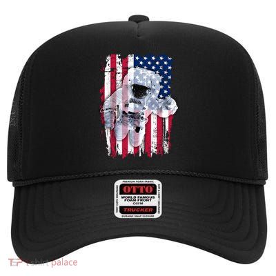 USA Astronaut American Space Flag High Crown Mesh Back Trucker Hat