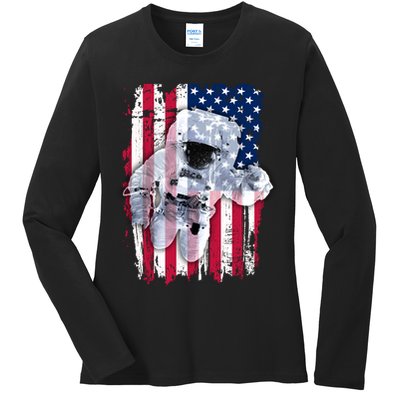 USA Astronaut American Space Flag Ladies Long Sleeve Shirt